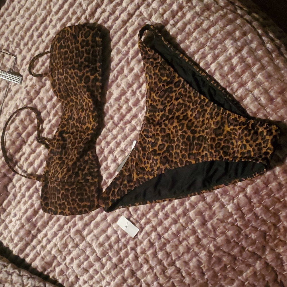 Kendall +Kylie all times bandeau high waist 2piece swimsuit  leopard print